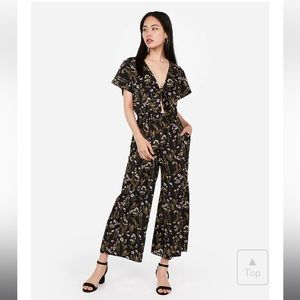 Express Floral Tie Front Cut-out Jumpsuit